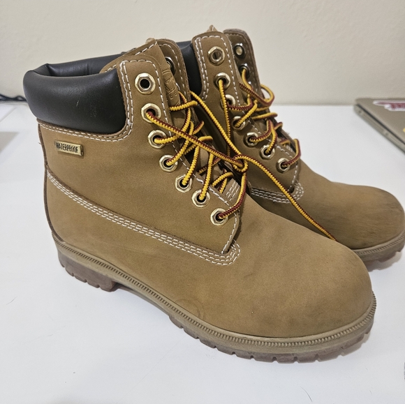 State Street Tan Work Boots with Black Collar - Picture 1 of 5